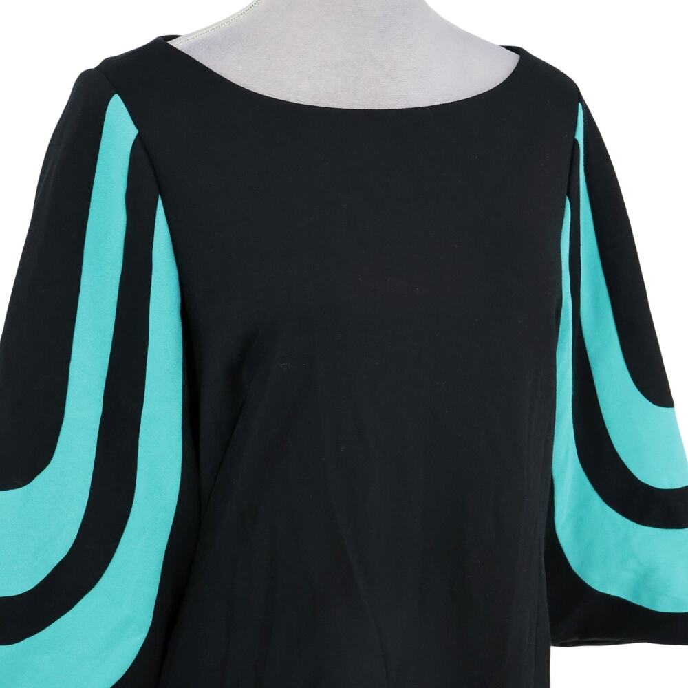 Trina Turk Dress Women Small Hijinx Black Green Mod Bell Sleeve Sheath Knit - Picture 5 of 15